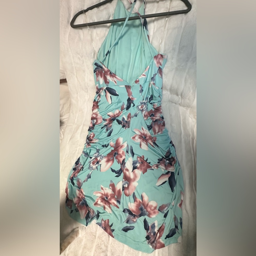 Floral Turquoise Halter Dress 👗